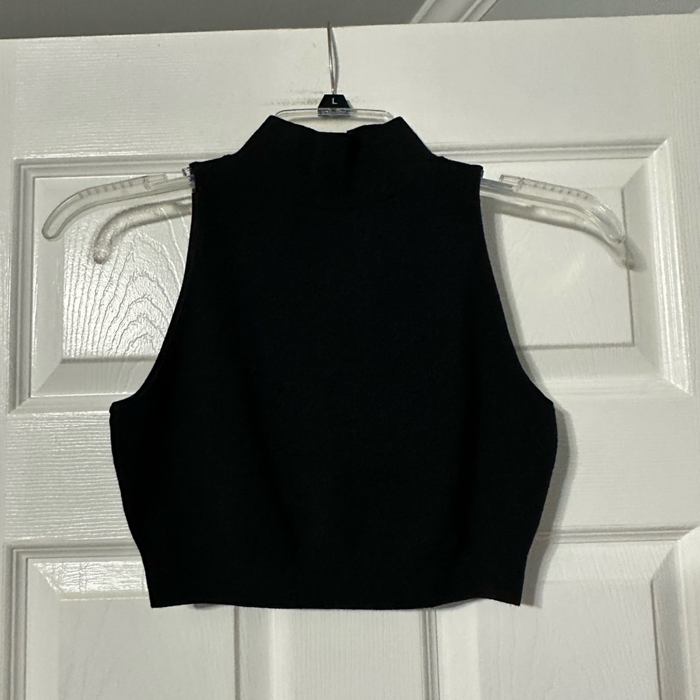NWT Open Edit Black High-Neck Crop Top